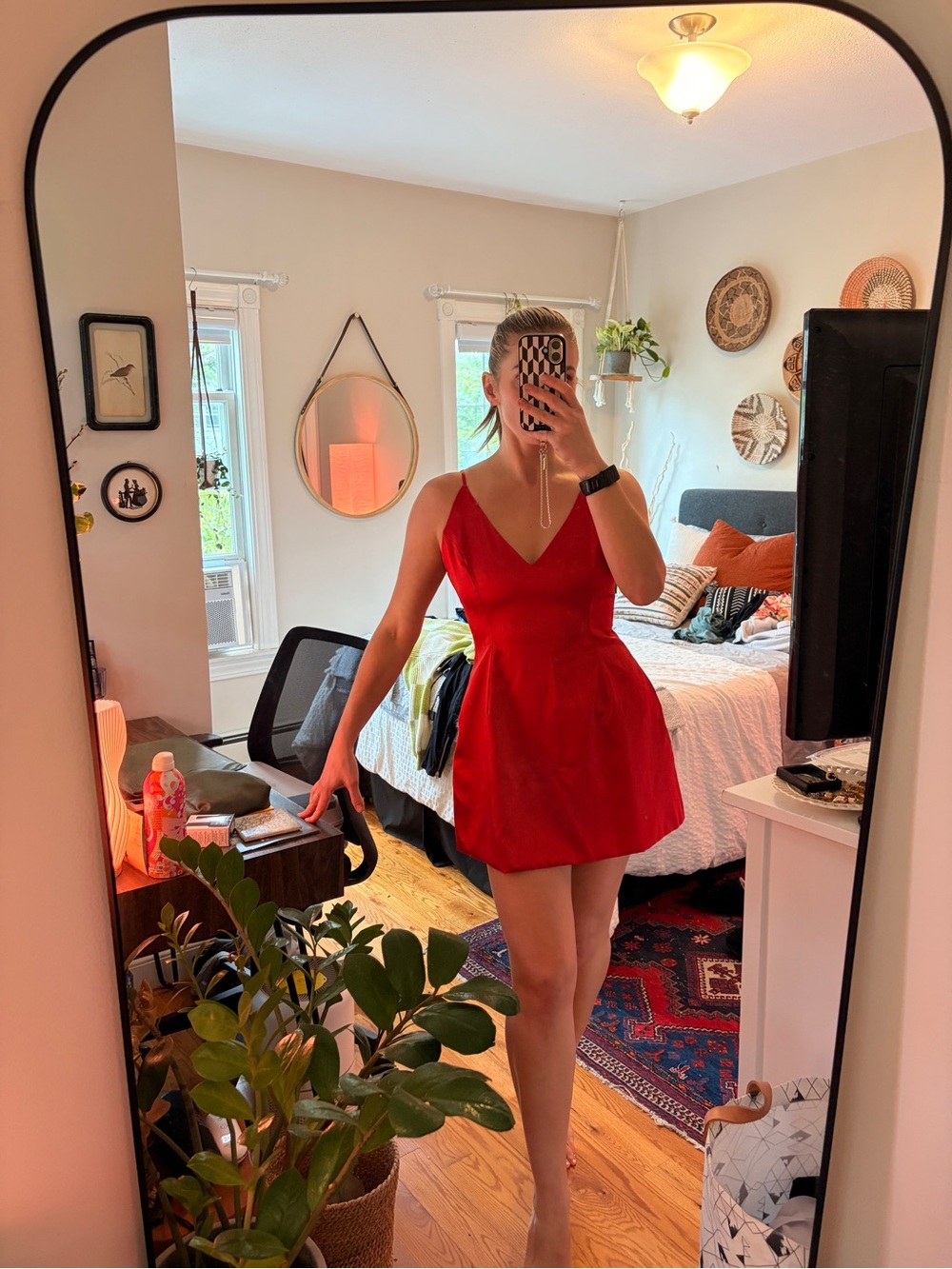 Red V-Neck Sleeveless Mini Dress
